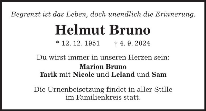 Traueranzeige Helmut Bruno