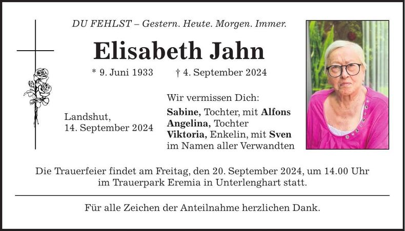 Traueranzeige Elisabeth Jahn