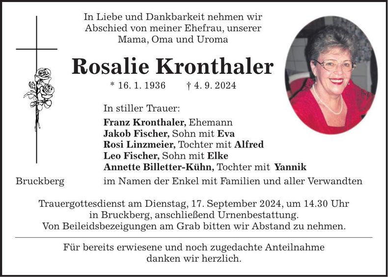 Traueranzeige Rosalie Kronthaler