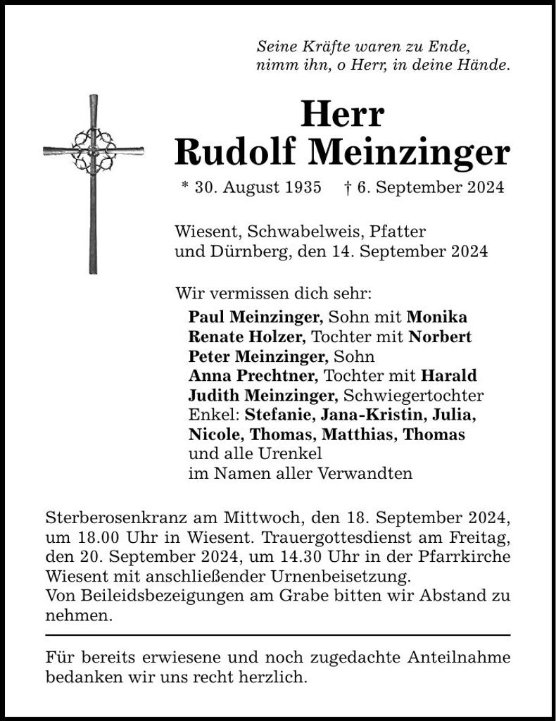 Traueranzeige Rudolf Meinzinger