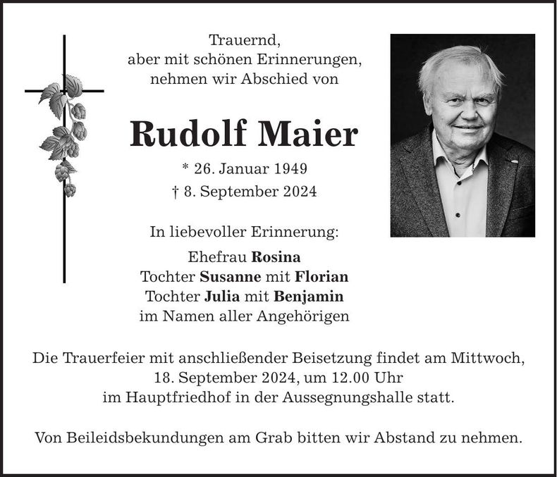 Traueranzeige Rudolf Maier