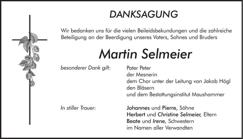 Traueranzeige Martin Selmeier