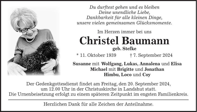Traueranzeige Christel Baumann