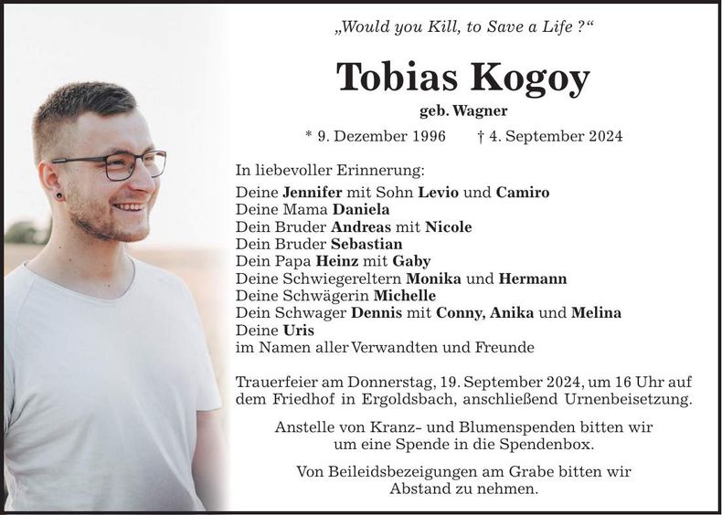 Traueranzeige Tobias Kogoy