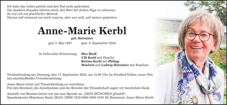 Traueranzeige Anne-Marie Kerbl