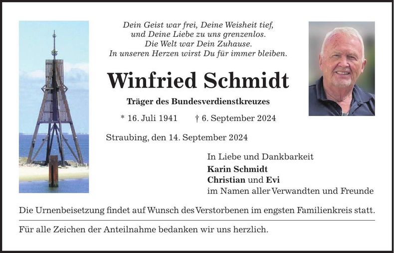 Traueranzeige Winfried Schmidt