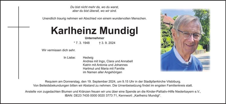 Traueranzeige Karlheinz Mundigl