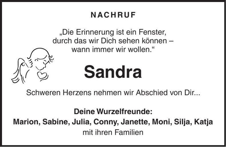 Traueranzeige Sandra Sonntag