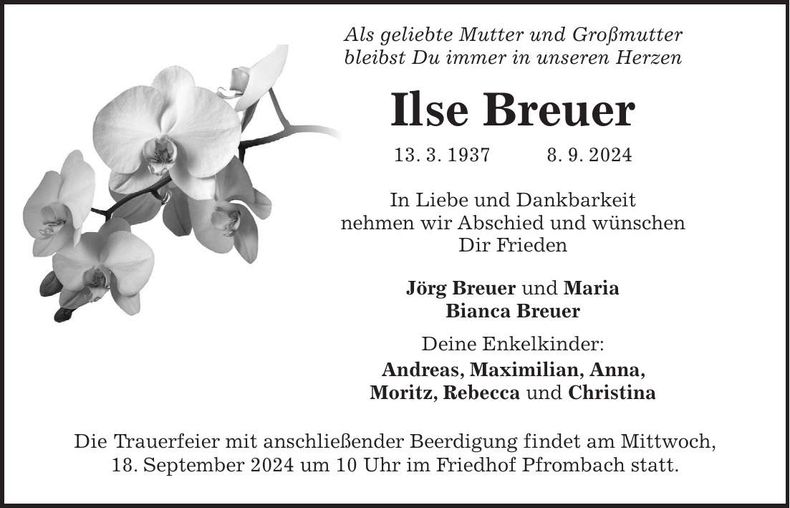 Traueranzeige Ilse Breuer
