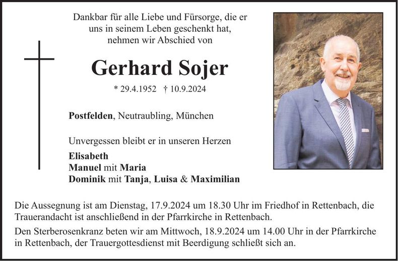 Traueranzeige Gerhard Sojer