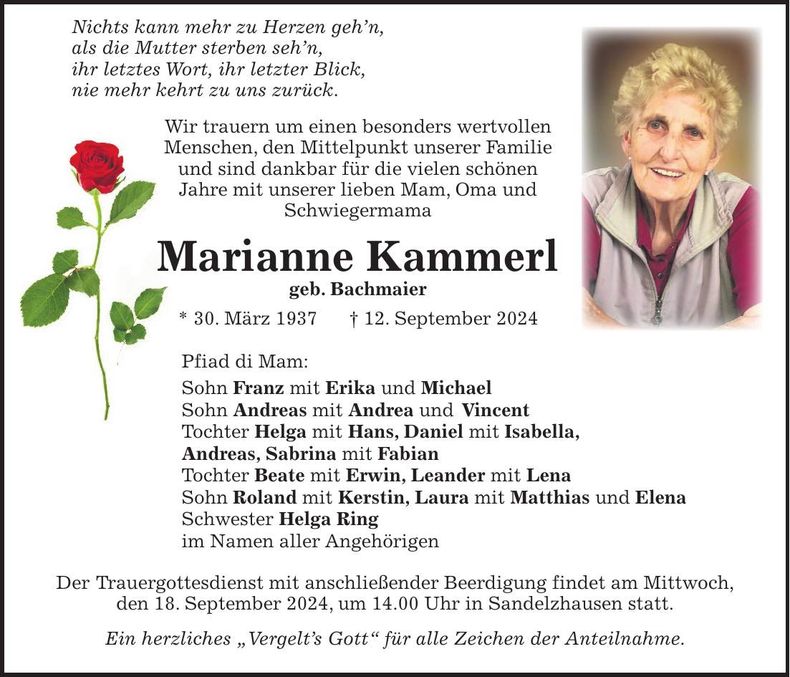 Traueranzeige Marianne Kammerl