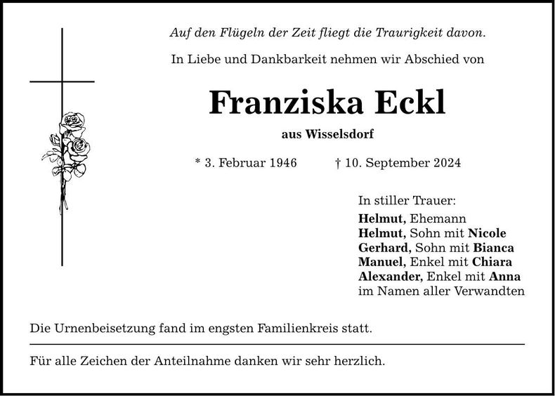 Traueranzeige Franziska Eckl