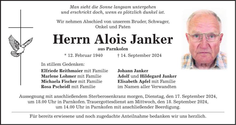 Traueranzeige Alois Janker