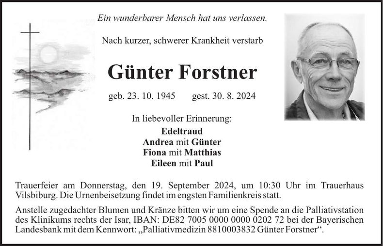 Traueranzeige Günter Forstner