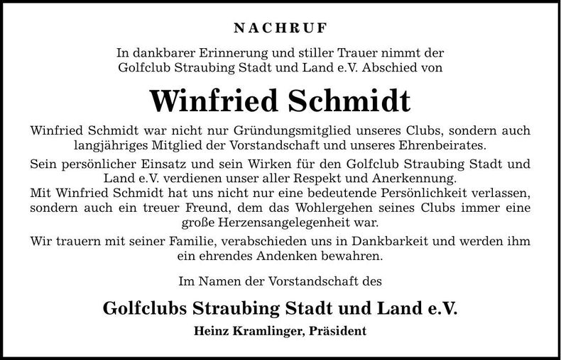 Traueranzeige Winfried Schmidt