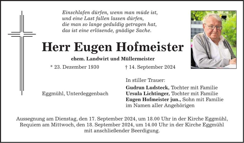 Traueranzeige Eugen Hofmeister