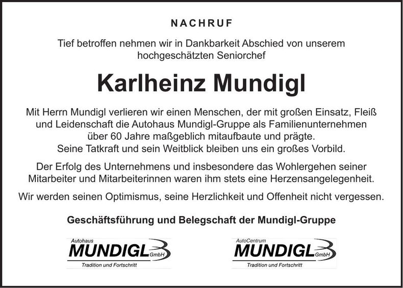 Traueranzeige Karlheinz Mundigl