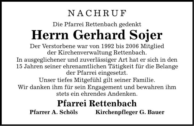 Traueranzeige Gerhard Sojer