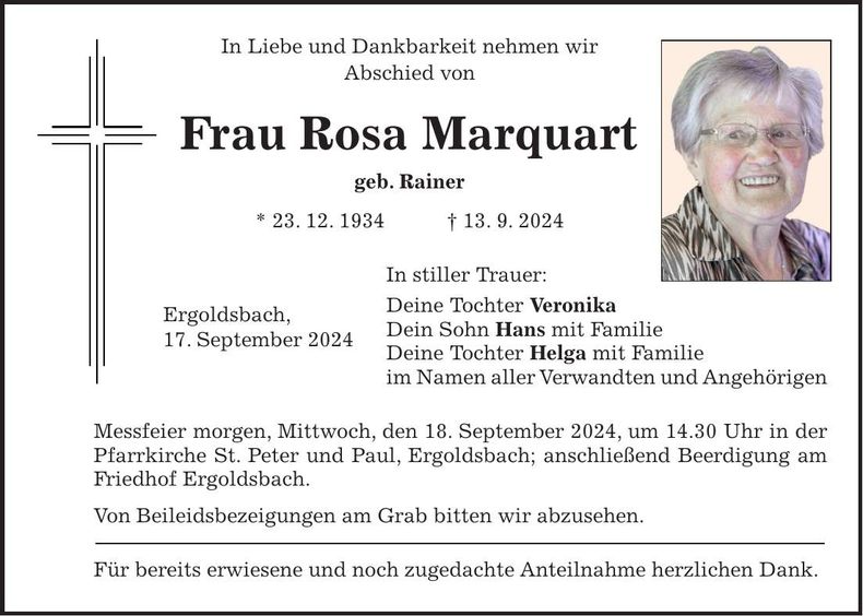 Traueranzeige Rosa Marquart