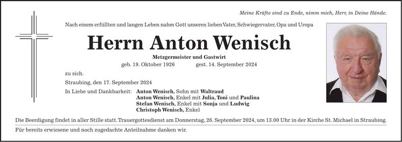 Traueranzeige Anton Wenisch