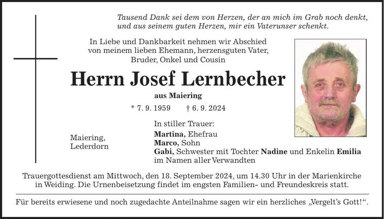 Traueranzeige Josef Lernbecher