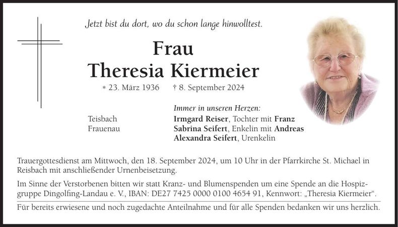 Traueranzeige Theresia Kiermeier