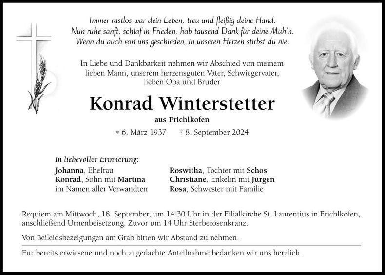 Traueranzeige Konrad Winterstetter