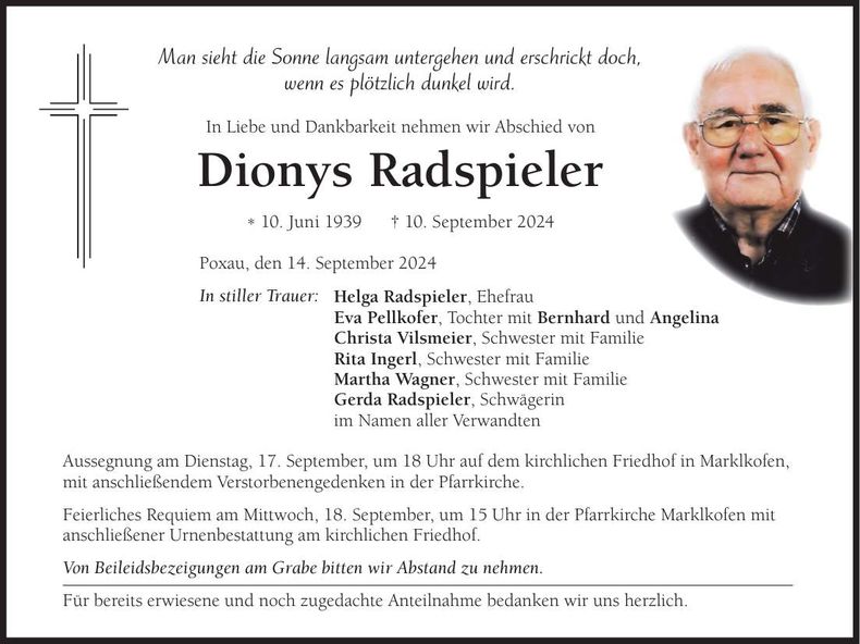 Traueranzeige Dionys Radspieler