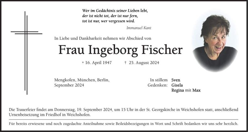 Traueranzeige Ingeborg Fischer