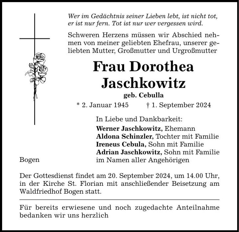 Traueranzeige Dorothea Jaschkowitz