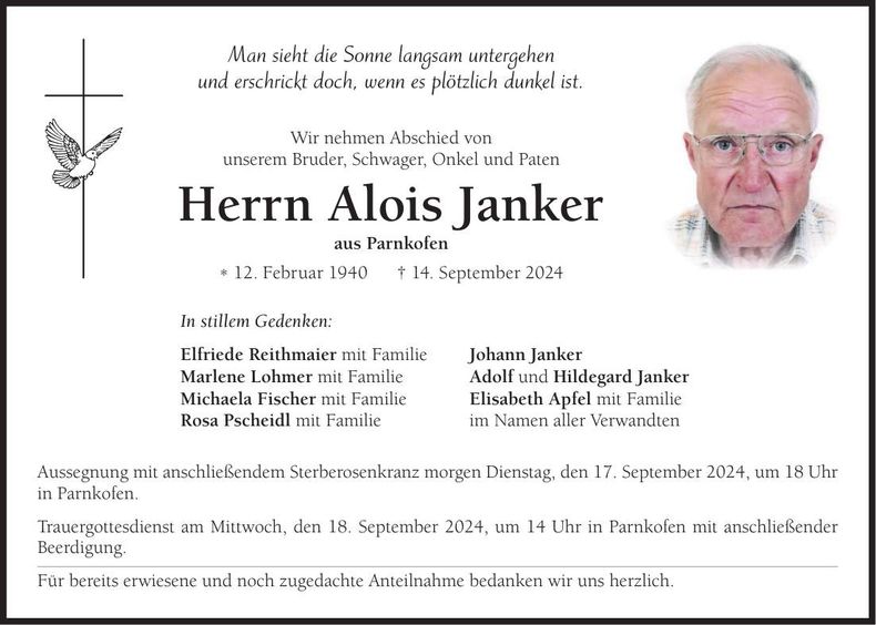 Traueranzeige Alois Janker