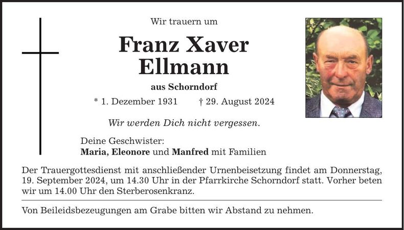 Traueranzeige Xaver Ellmann