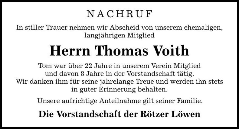 Traueranzeige Thomas Voith