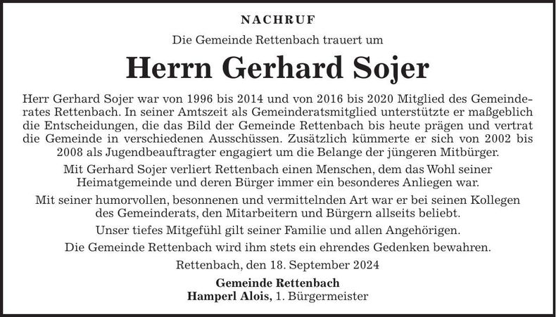 Traueranzeige Gerhard Sojer