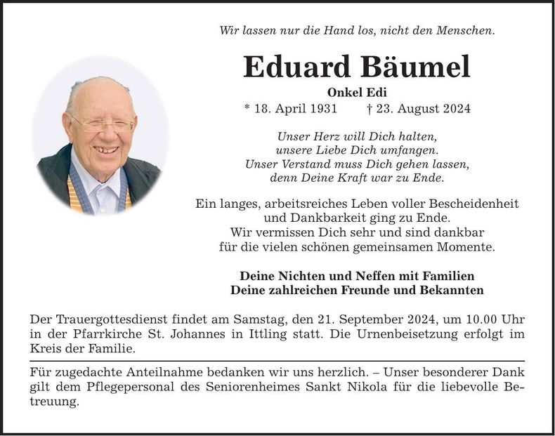 Traueranzeige Eduard Bäumel