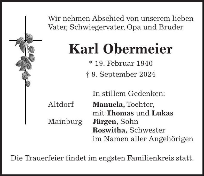 Traueranzeige Karl Obermeier