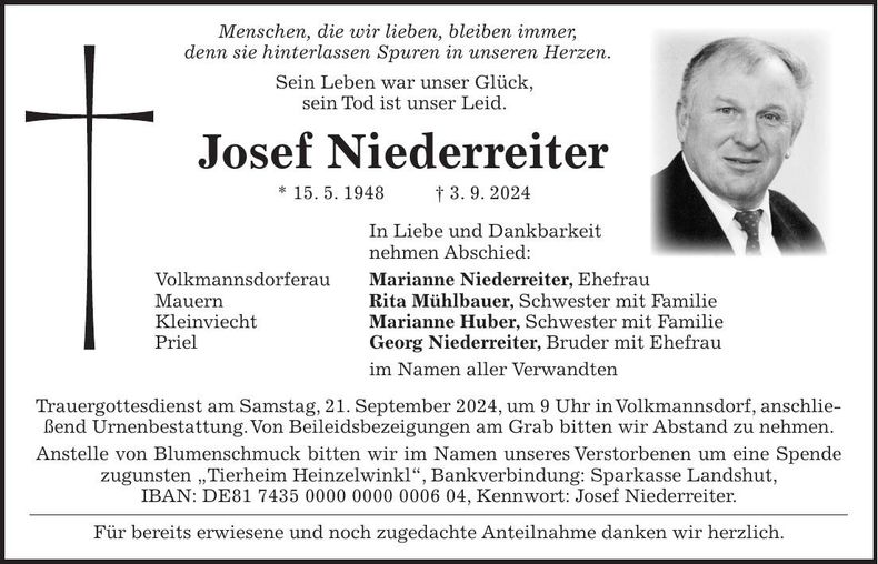 Traueranzeige Josef Niederreiter