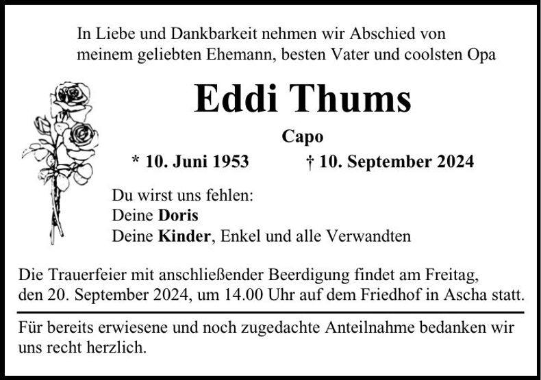 Traueranzeige Eddi Thums