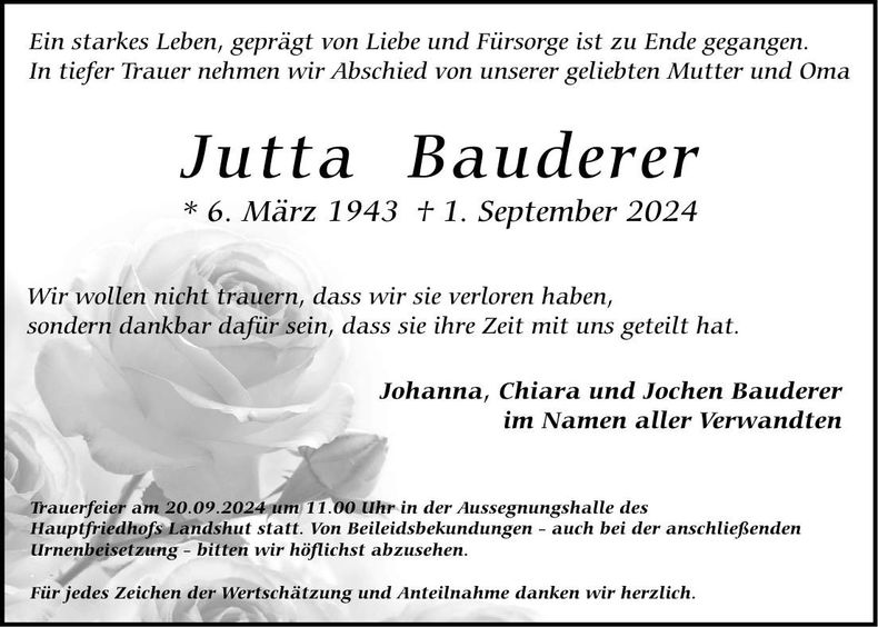 Traueranzeige Jutta Bauderer