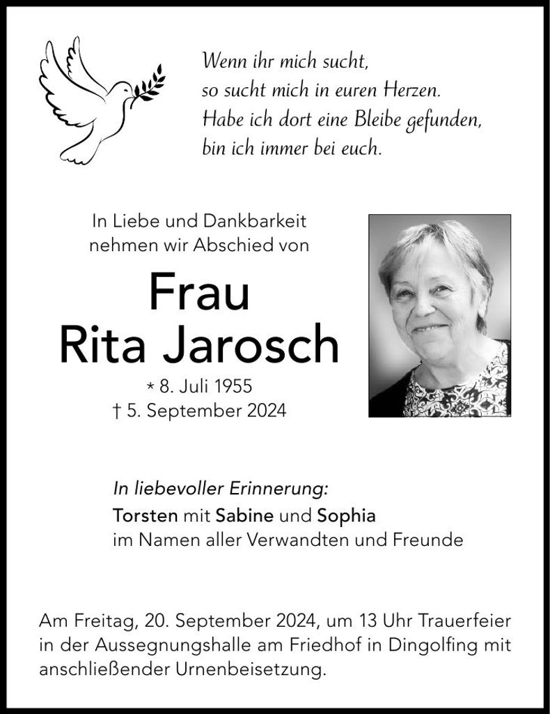 Traueranzeige Rita Jarosch