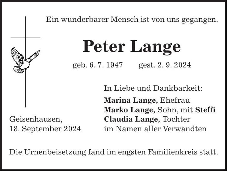 Traueranzeige Peter Lange