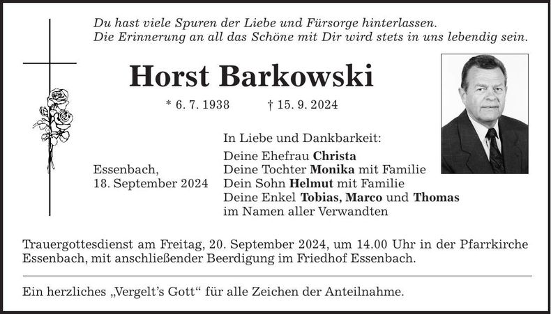 Traueranzeige Horst Barkowski