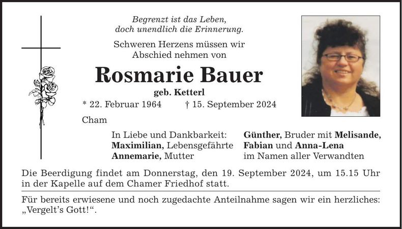 Traueranzeige Rosmarie Bauer