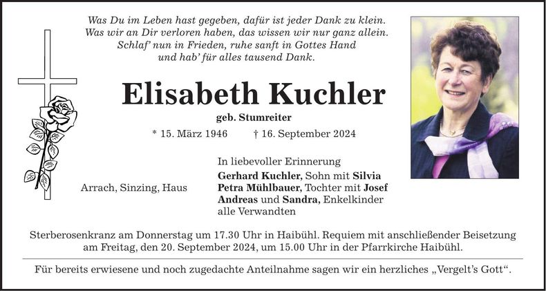 Traueranzeige Elisabeth Kuchler