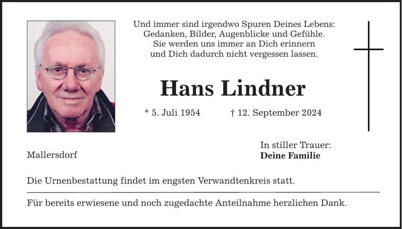 Traueranzeige Hans Lindner