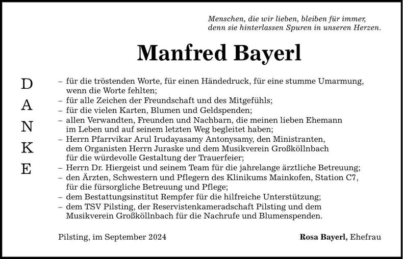 Traueranzeige Manfred Bayerl