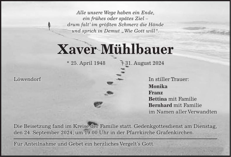 Traueranzeige Xaver Mühlbauer