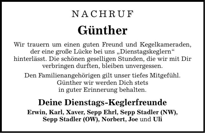 Traueranzeige Günther 
