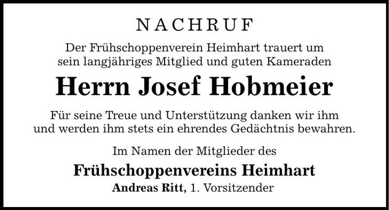 Traueranzeige Josef Hobmeier
