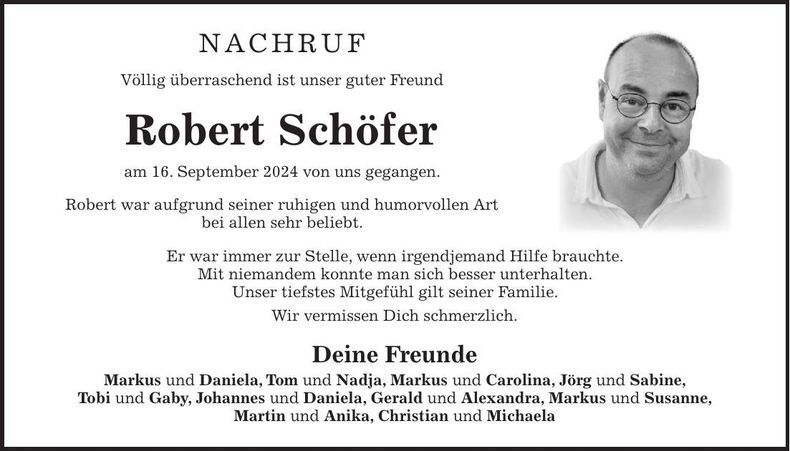 Traueranzeige Robert Schöfer